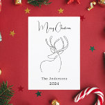Black white abstract reindeer modern Christmas Holiday Card<br><div class="desc">White background,  and a black abstract one line reindeer.  Personalize and add a name and year. Text: Merry Christmas

Back: add your note and your names.</div>