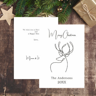 Black white abstract reindeer modern Christmas Letterpress Photo Cards