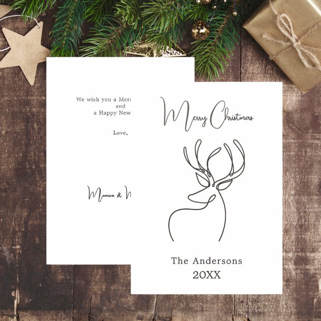 Black white abstract reindeer modern Christmas Letterpress Photo Cards (Creator Uploaded)