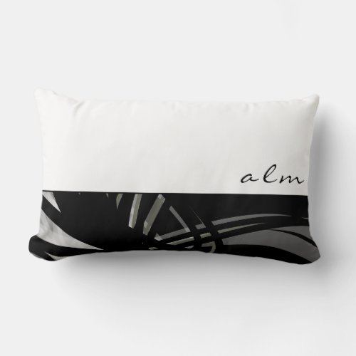 Black  White Abstract Ribbons  Monogram Lumbar Pillow