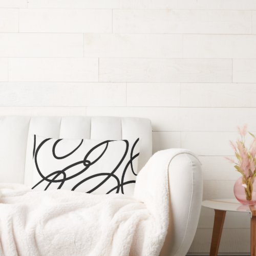 Black  White Abstract Scribbles Lumbar Pillow