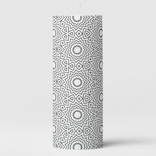 Black & White Abstract Seamless Mandala Design Pillar Candle