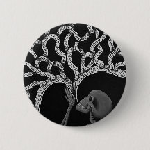 Black & White Abstract Skeleton Drawing Button