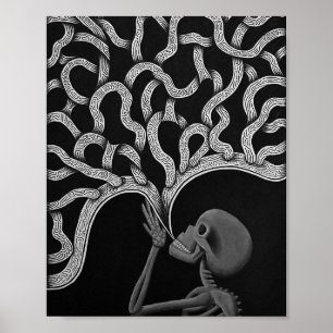 Black & White Abstract Skeleton Drawing Poster