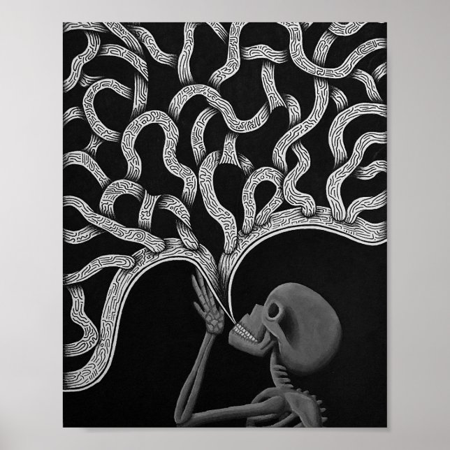 Black & White Abstract Skeleton Drawing Poster (Front)