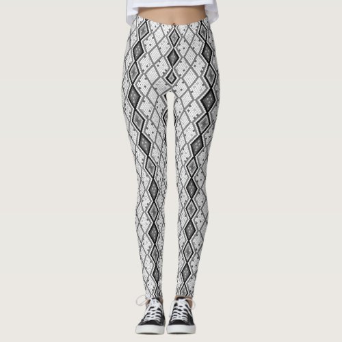 Black  White Abstract Snake Skin Pattern Leggings