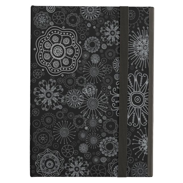 Black & White Abstract Snowflake Variety Pattern Cover For iPad Air (Front Closed)