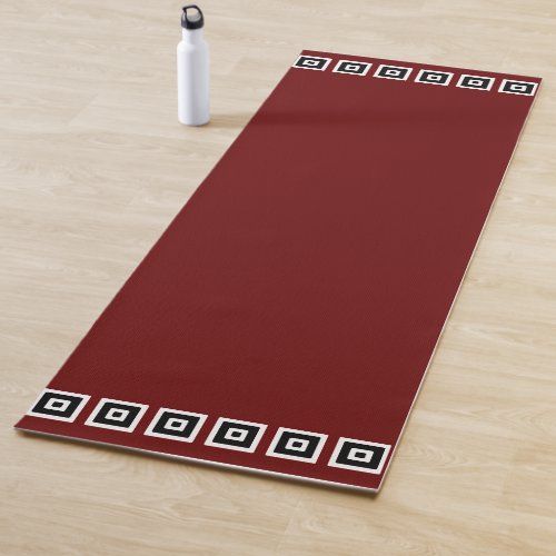 Black  White Abstract Squares on Maroon Yoga Mat