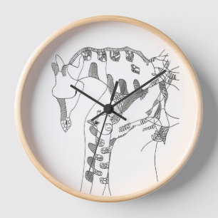 Black & white abstract stick  tapestries wood wall clock