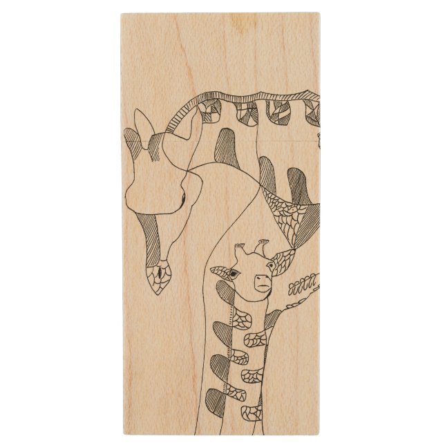 Black & white abstract stick  tapestries wood wall flash drive (Front Vertical)