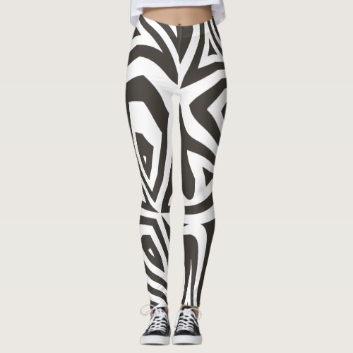 Black  White Abstract Zebra Print Womens Leggings