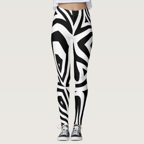 Black  White Abstract Zebra Print Womens Leggings