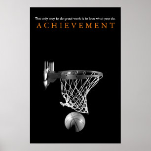 Black White Achievement Motivational Basketball Poster