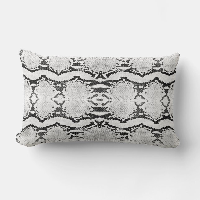Black White Acid Wash Boa Constrictor Snakeskin Lumbar Pillow (Front)