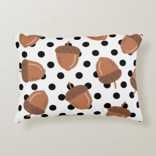 Black & White Acorn Botanical Polka Dot Cozy Fall Accent Pillow