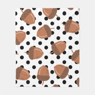 Black & White Acorn Botanical Polka Dot Cozy Fall Fleece Blanket