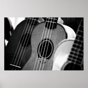 Black White Acoustic Classical Spanish Guitar Poster