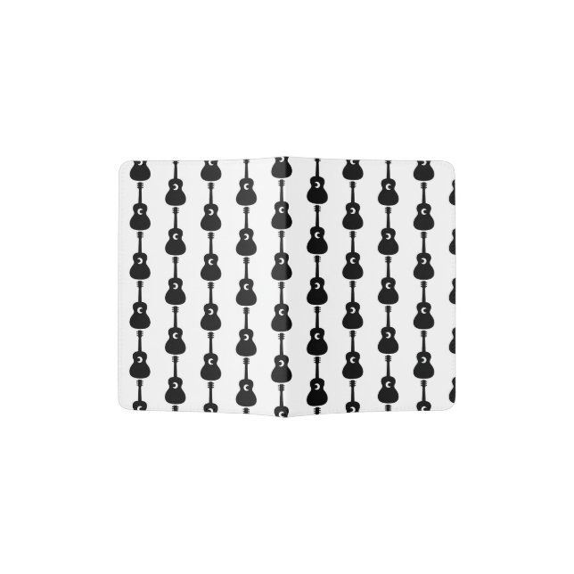 Black & White Acoustic Guitar Pattern Passport Holder (Opened)
