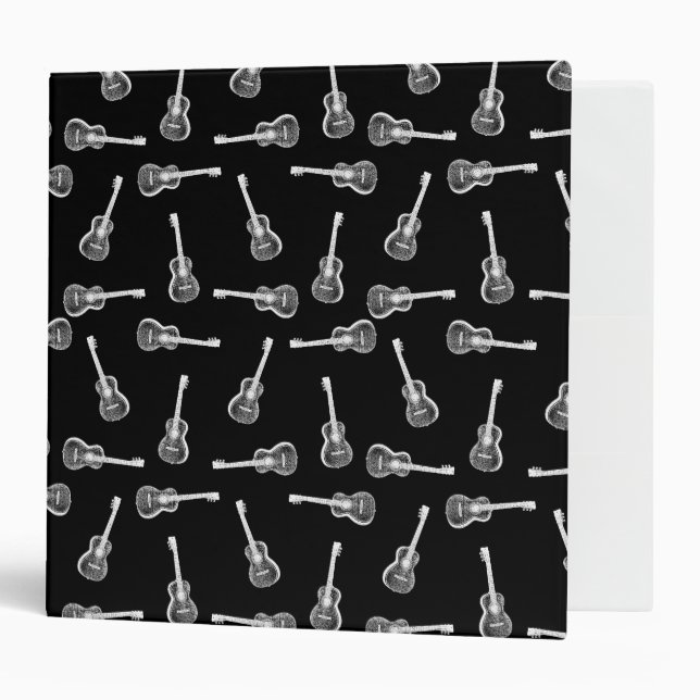 Black & White Acoustic Guitars Design Music Themed 3 Ring Binder (Front/Inside)