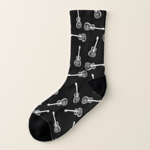 Black  White Acoustic Guitars Design Music Themed Socks