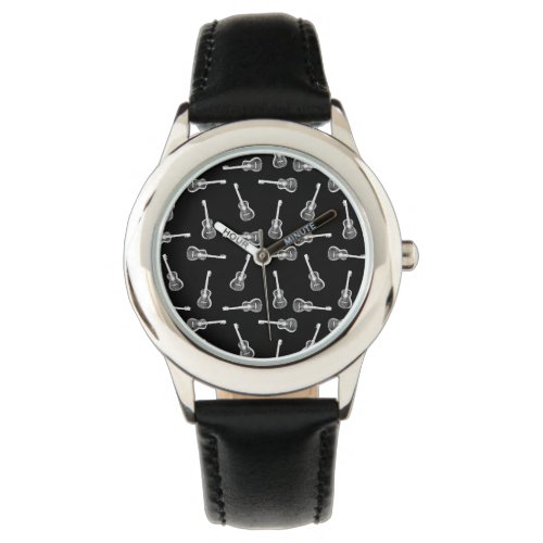 Black  White Acoustic Guitars Design Music Themed Watch