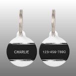 Black white add a name and contact number pet ID tag<br><div class="desc">Pet ID tag
Add a name and a contact number.
Black and white.</div>