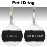 Black white add a name and contact number pet ID tag<br><div class="desc">Pet ID tag
Add a name and a contact number.
Black and white.</div>