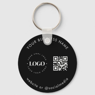 Black White Add Custom Business Logo Qr Code Scan Keychain