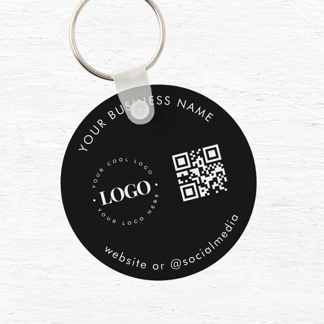 Black White Add Custom Business Logo Qr Code Scan Keychain (Creator Uploaded)