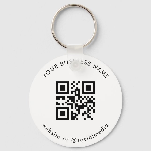 Black White Add Your Custom Business Qr Code Scan Keychain (Front)