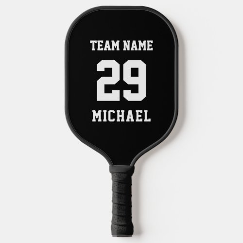 Black White Add Your Team Name Jersey Number Text  Pickleball Paddle