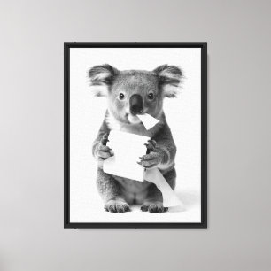 Black White Adorable Koala Holding Toilet Paper Canvas Print
