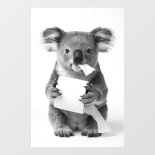 Black White Adorable Koala Holding Toilet Paper Wall Decal