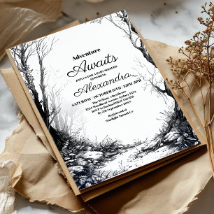 Black White Adventure Mountain Baby Shower Invitation