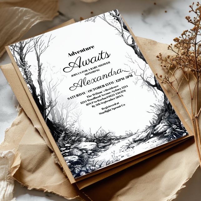 Black White Adventure Mountain Baby Shower Invitation (Creator Uploaded)