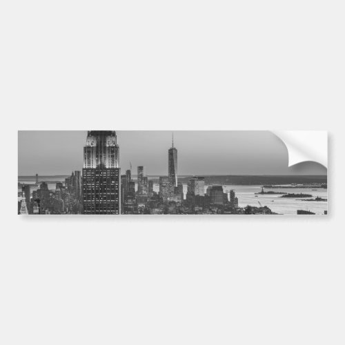 Black  White Aerial View of New York City Night Bumper Sticker