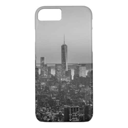 Black  White Aerial View of New York City Night iPhone 87 Case