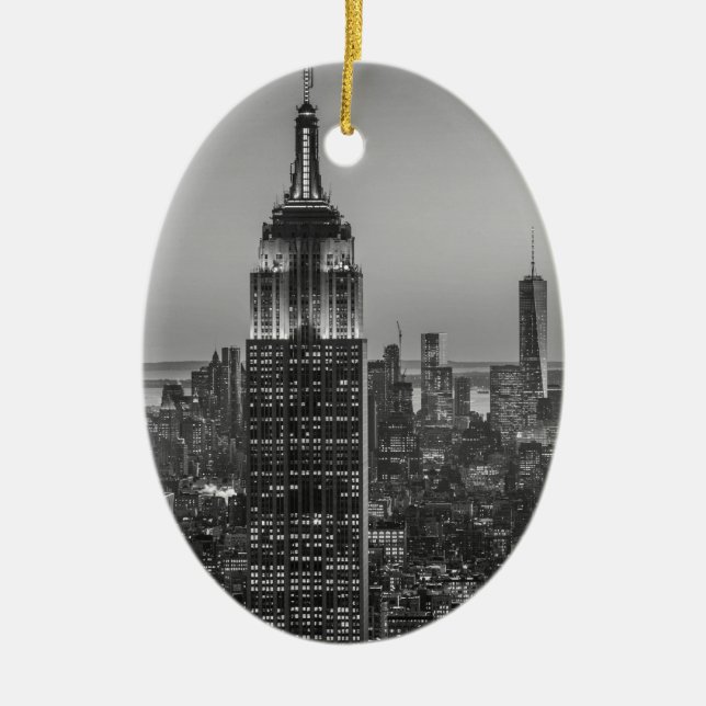 Black & White Aerial View of New York City Night Ceramic Ornament (Front)
