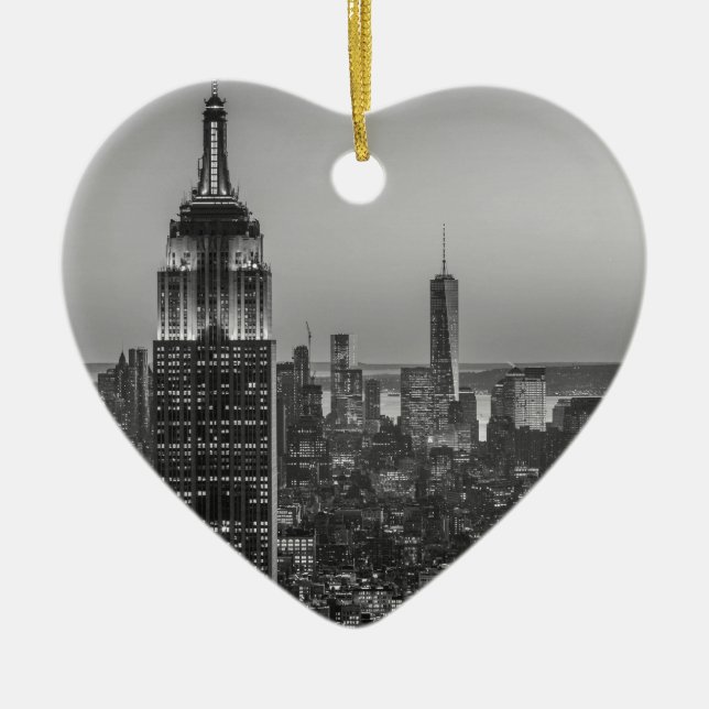 Black & White Aerial View of New York City Night Ceramic Ornament (Front)