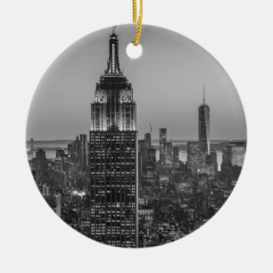 Black & White Aerial View of New York City Night Ceramic Ornament