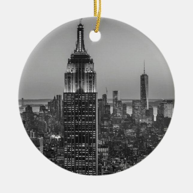 Black & White Aerial View of New York City Night Ceramic Ornament (Front)