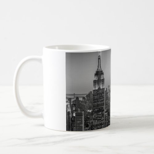 Black  White Aerial View of New York City Night Coffee Mug