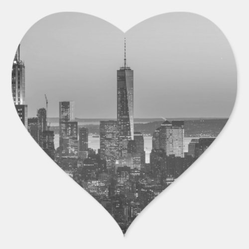 Black  White Aerial View of New York City Night Heart Sticker