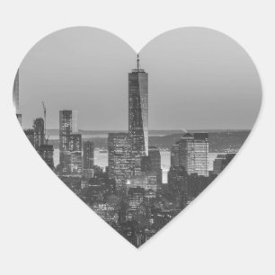 Black & White Aerial View of New York City Night Heart Sticker