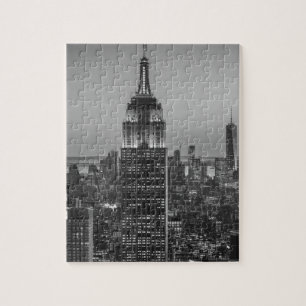 Black & White Aerial View of New York City Night Jigsaw Puzzle