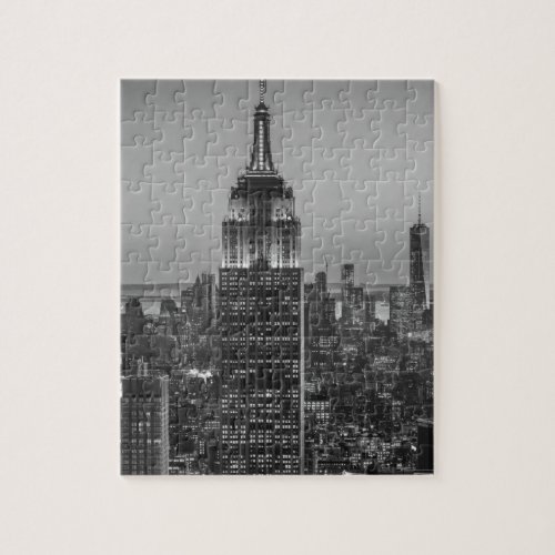 Black  White Aerial View of New York City Night Jigsaw Puzzle