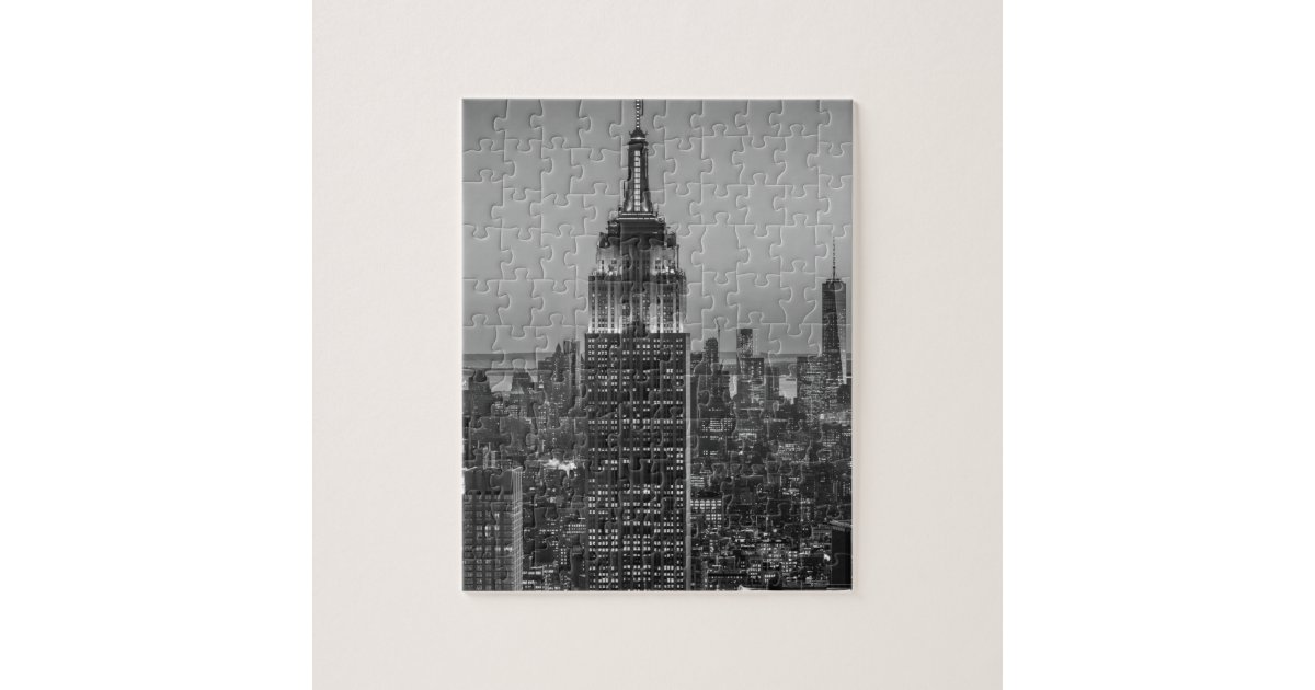 Black & White Aerial View of New York City Night Jigsaw Puzzle | Zazzle