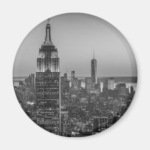 Black & White Aerial View of New York City Night Magnet