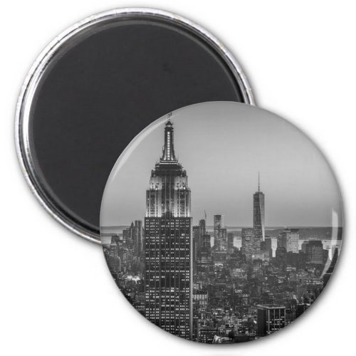 Black  White Aerial View of New York City Night Magnet