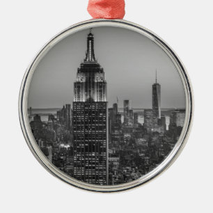 Black & White Aerial View of New York City Night Metal Ornament